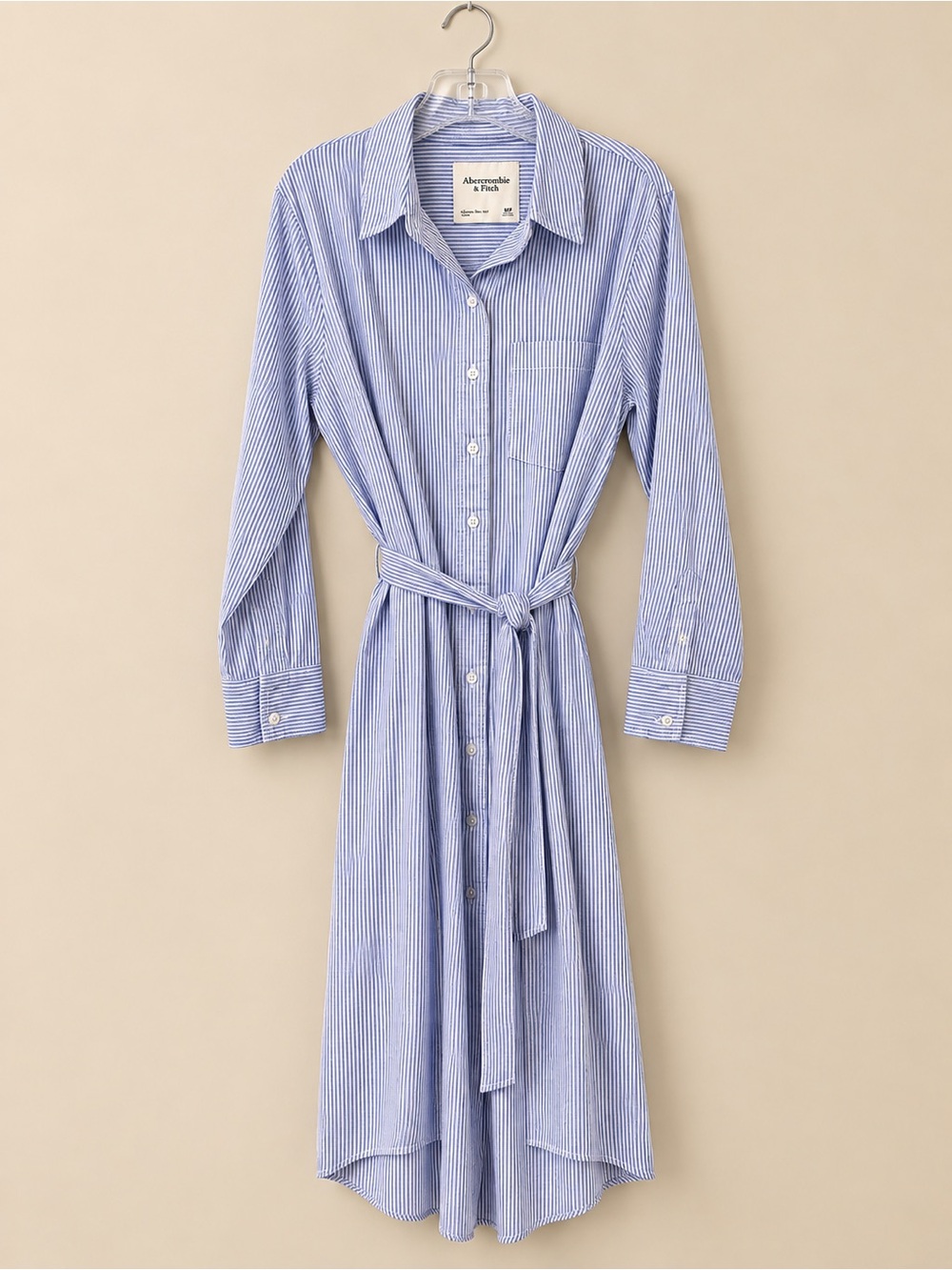 Abercrombie & Fitch Long Sleeve Blue Stripe Poplin Shirt Dress w/ Tie Waist - MP